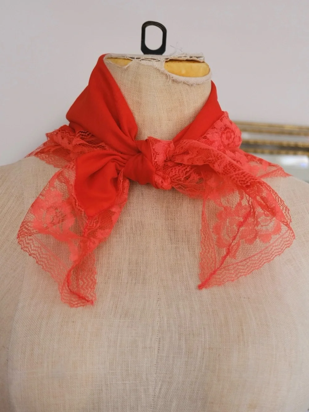 gorgeous vintage orange/red scarf with lace detailing